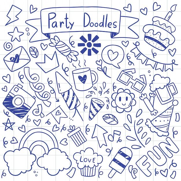 Hand drawn party doodle happy birthday pattern illustration