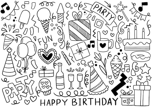 Buon compleanno festa doodle disegnato a mano