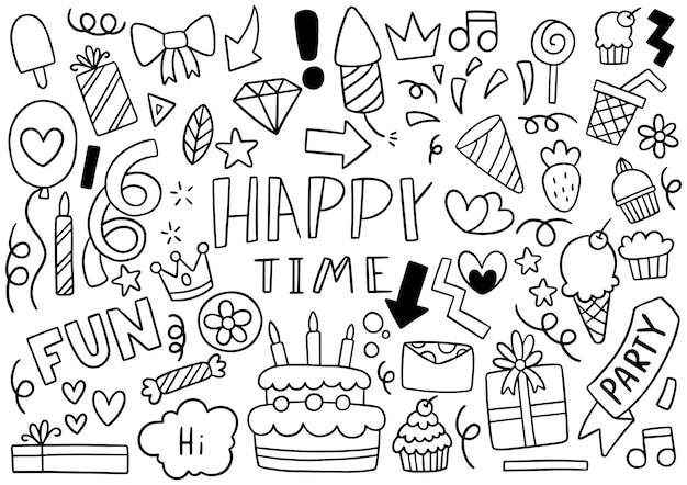 Buon compleanno festa doodle disegnato a mano