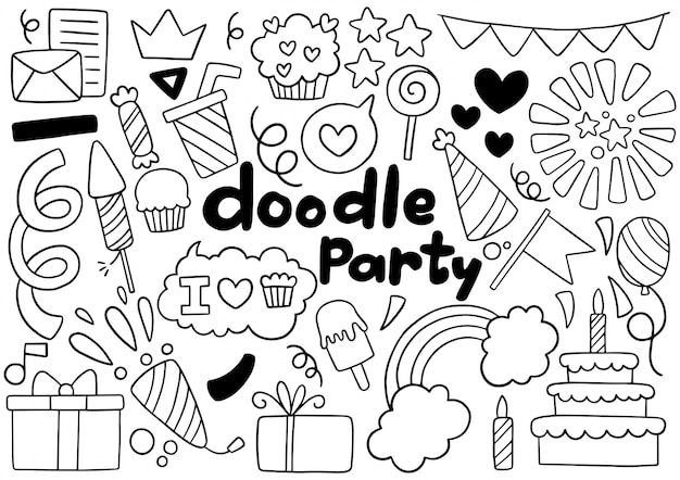 Hand drawn party doodle happy birthday