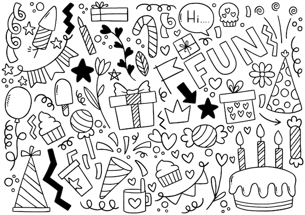 Buon compleanno festa doodle disegnato a mano