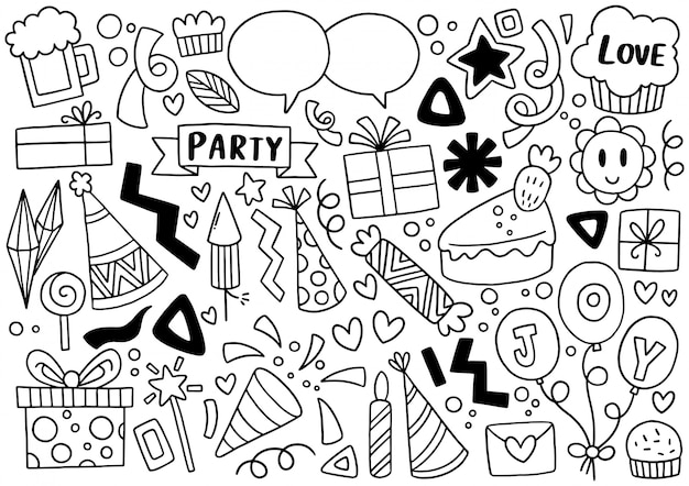 Vector hand drawn party doodle happy birthday