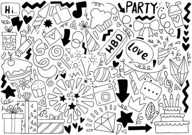 Doodle disegnato a mano festa buon compleanno