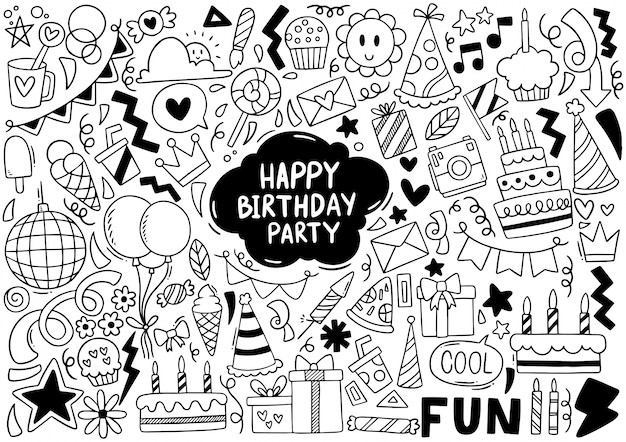 Buon compleanno festa doodle disegnato a mano