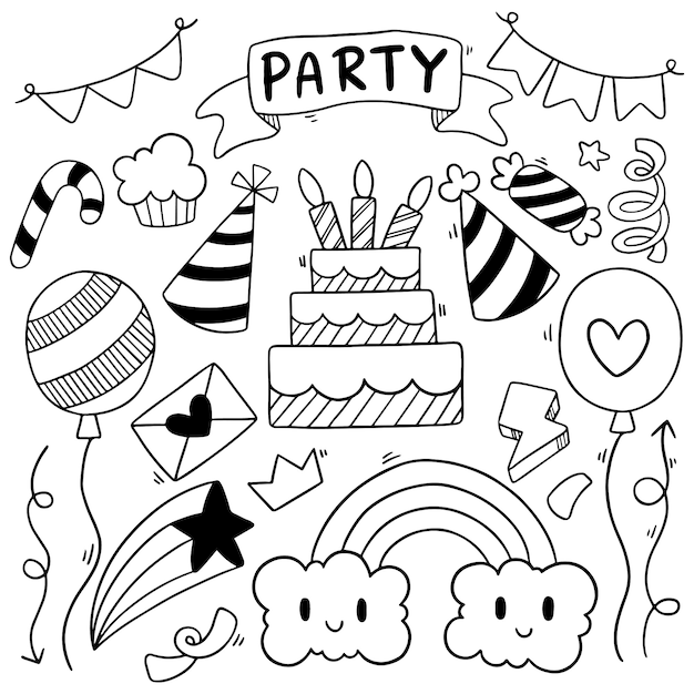 Рисованной партии каракули с днем рождения