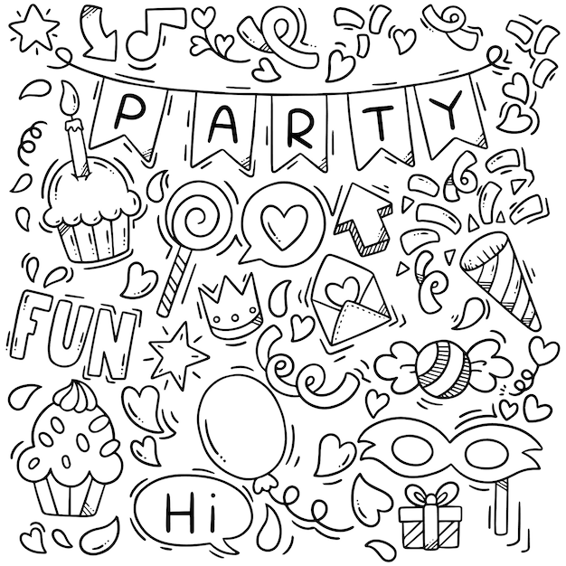 hand drawn party doodle happy birthday