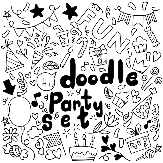 Vector hand drawn party doodle happy birthday