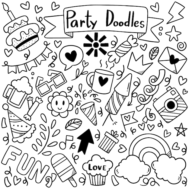 Hand drawn party doodle happy birthday