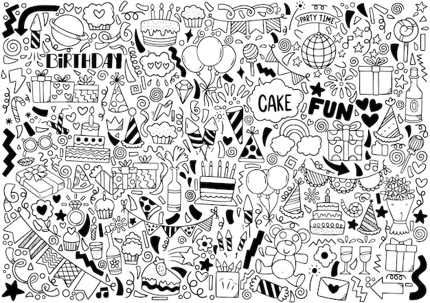 Doodle disegnato a mano festa buon compleanno