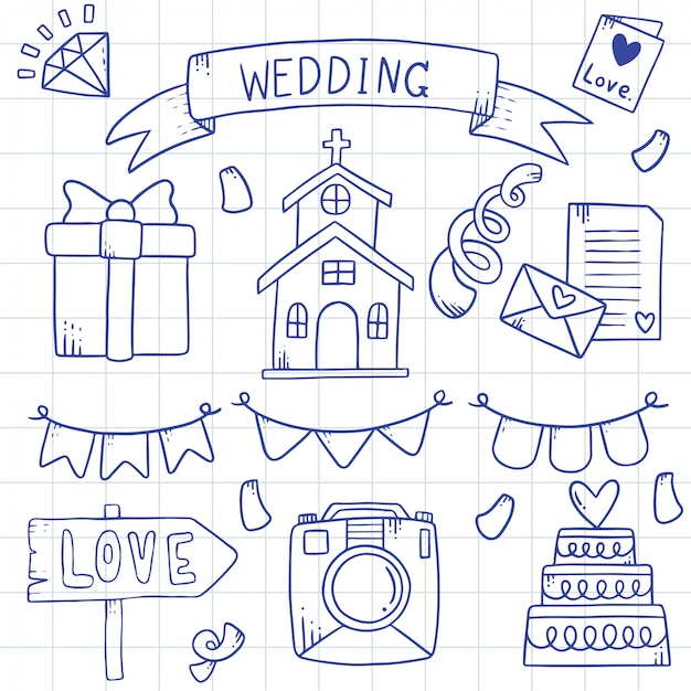 Vector hand drawn party doodles wedding element illustration