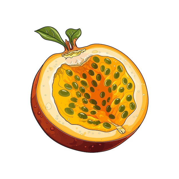 hand drawn passion fruit vector cartoon isolated white background