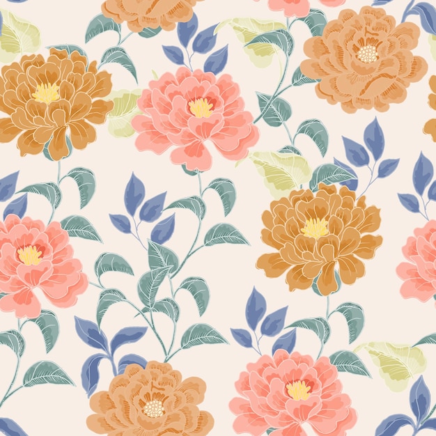 Vector hand drawn pastel flower seamless pattern