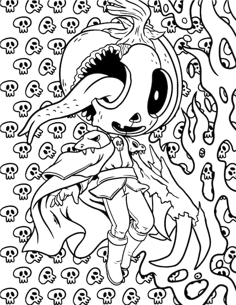 Hand drawn pastel goth coloring page creepy spooky kawaii coloring pages