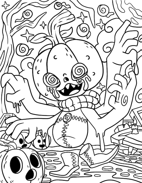 Hand drawn pastel goth coloring page creepy spooky kawaii coloring pages