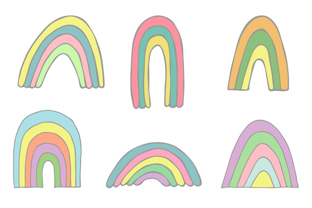 Набор рисованной пастельной радуги Декоративные элементы для поздравительных открыток детей и печати детской одежды