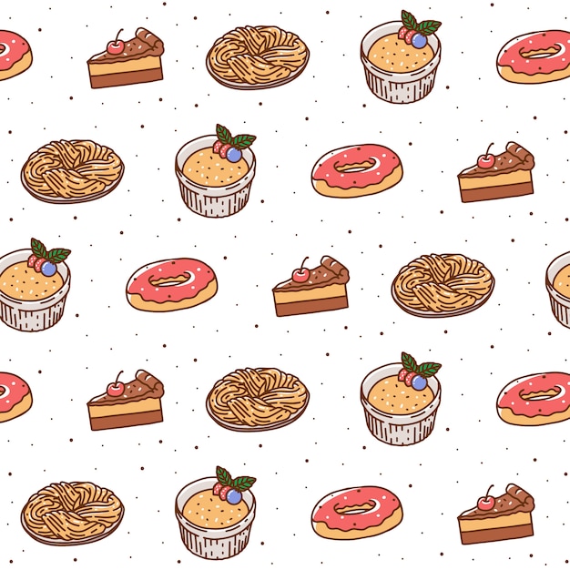 Hand drawn pastry seamless pattern