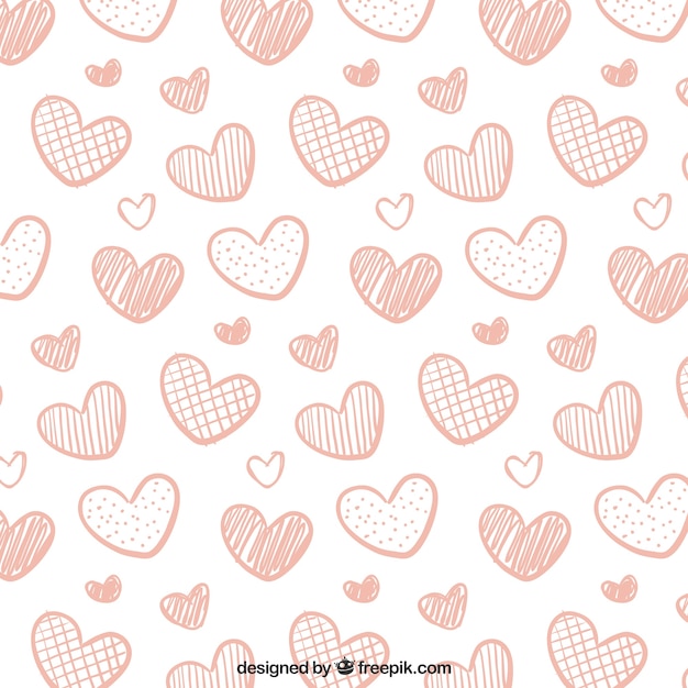 Hand-drawn pattern of decorative pink hearts for valentines day