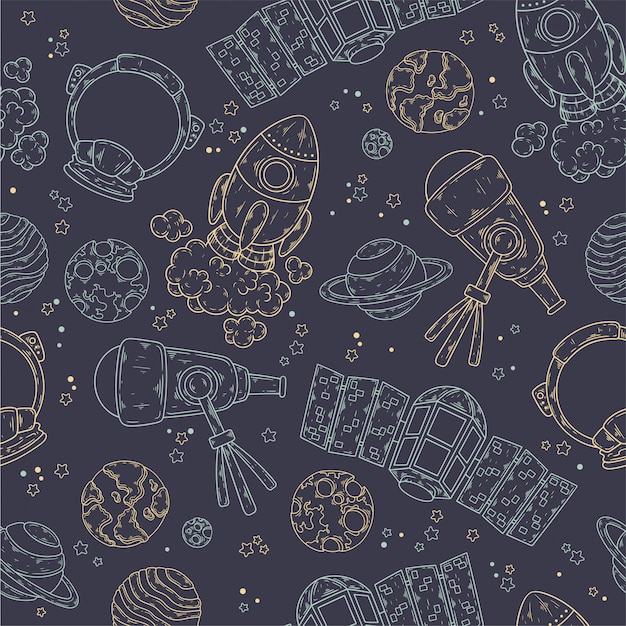 Hand drawn pattern of space elements collection