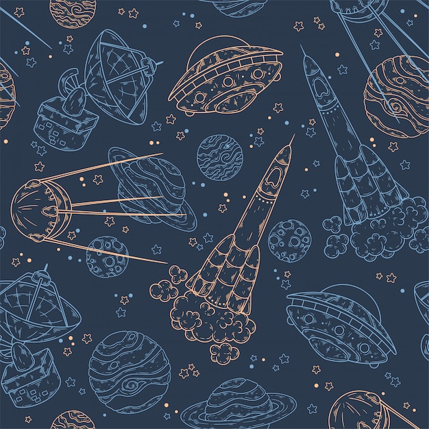 Hand drawn pattern of space elements