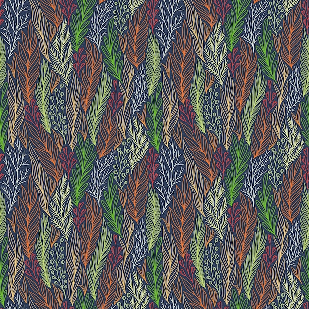 Hand drawn pattern with decorative floral ornament Stylized colorful branches