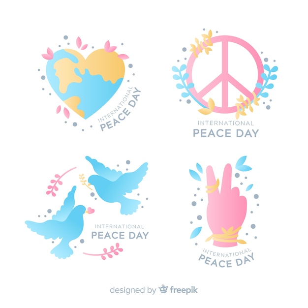 Vector hand drawn peace day badge collection