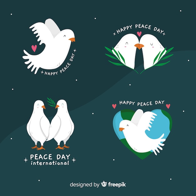 Collezione di piccioni giorno della pace disegnati a mano