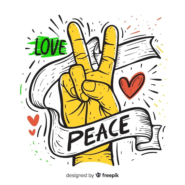 Hand drawn peace sign hand