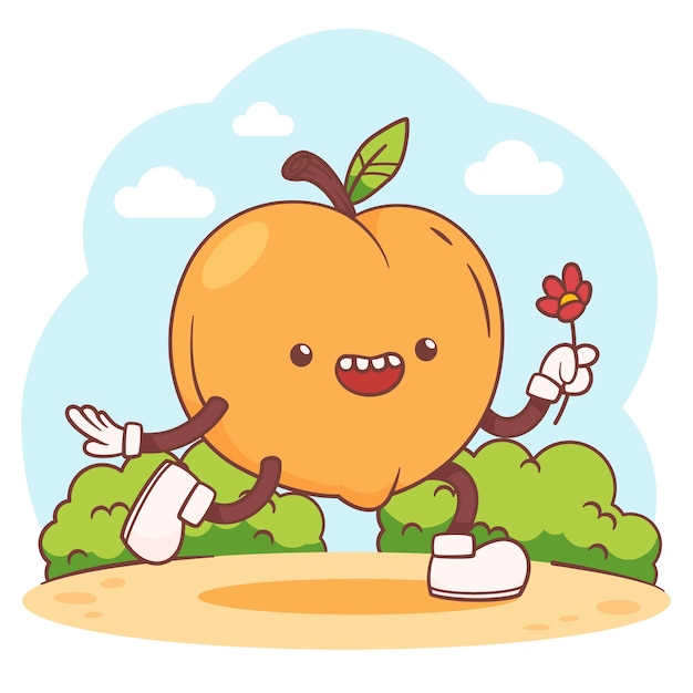 Vector hand drawn peach cartoon illustration