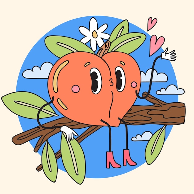 Hand drawn peach  cartoon illustration