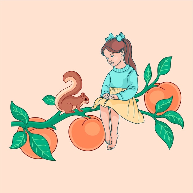 Вектор Иллюстрация персика, нарисованная вручную