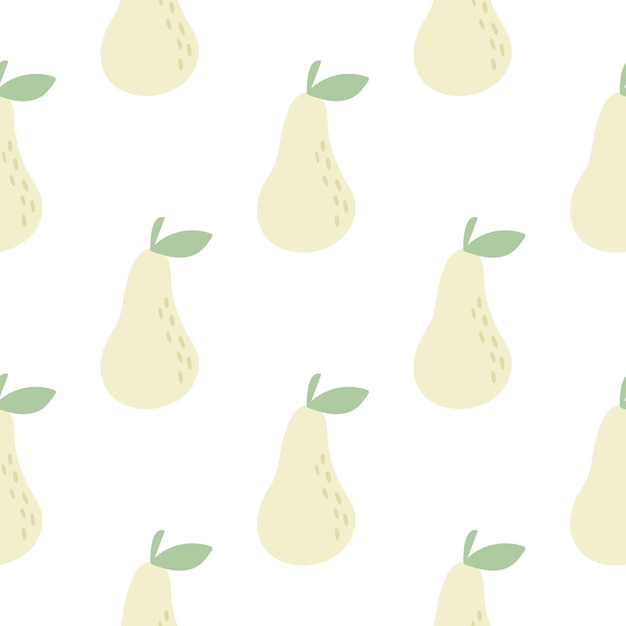 Vector hand drawn pear seamless pattern continuous background with fruits pear print with leaves