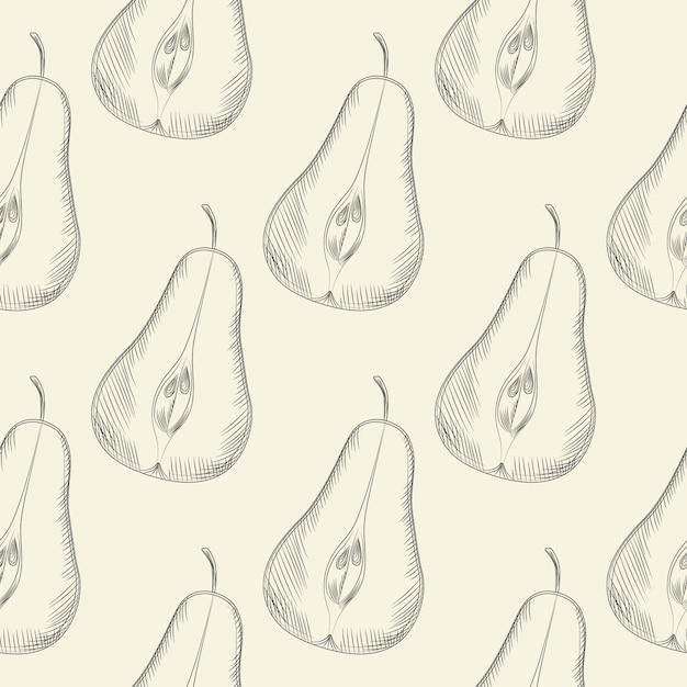 Hand drawn pears slice seamless pattern. Pear fruit wallpaper.