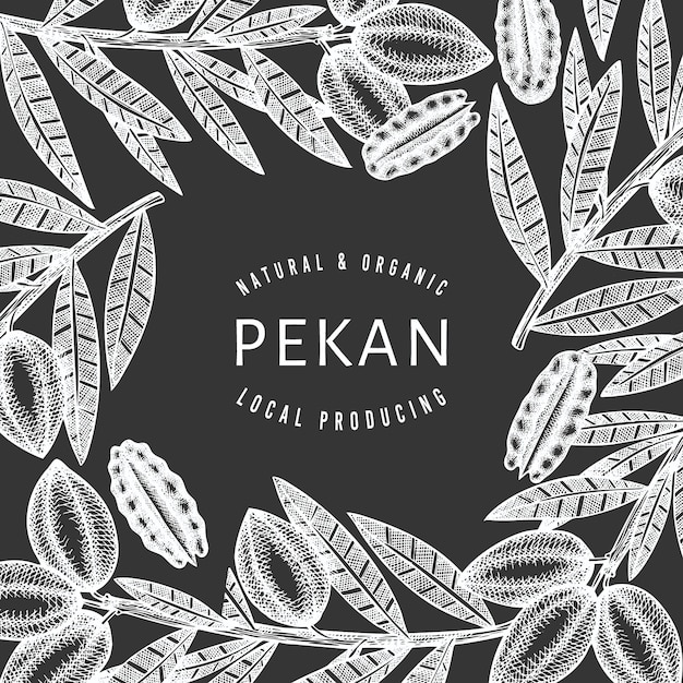 Hand drawn pecan branch and kernels banner template