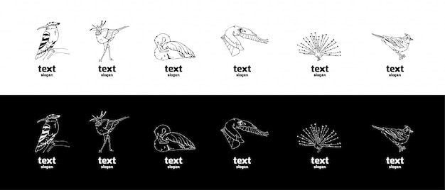 手描きの鉛筆のグラフィック、鳥セット