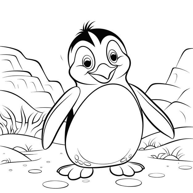 Vector hand drawn penguin outline illustration black and white coloring book or page for children