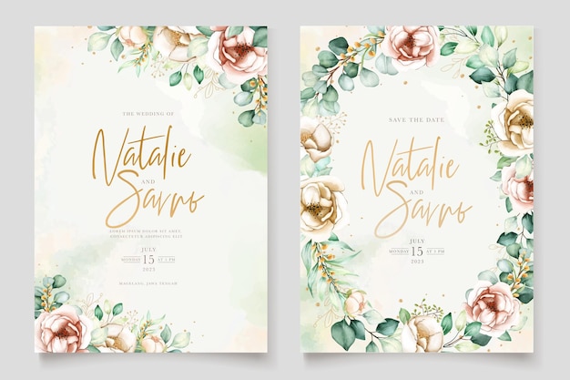 Hand drawn peonies wedding card template