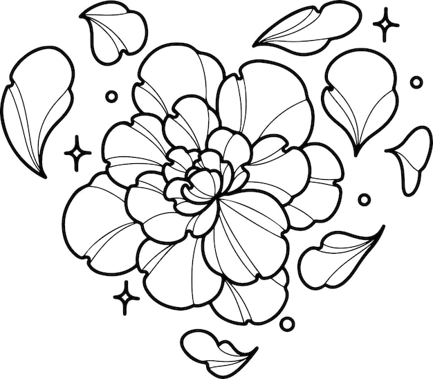 ベクトル 手描きのピオニーの花びらが心の形をしています