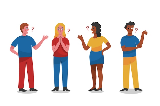 Vector hand drawn people asking questions illustration