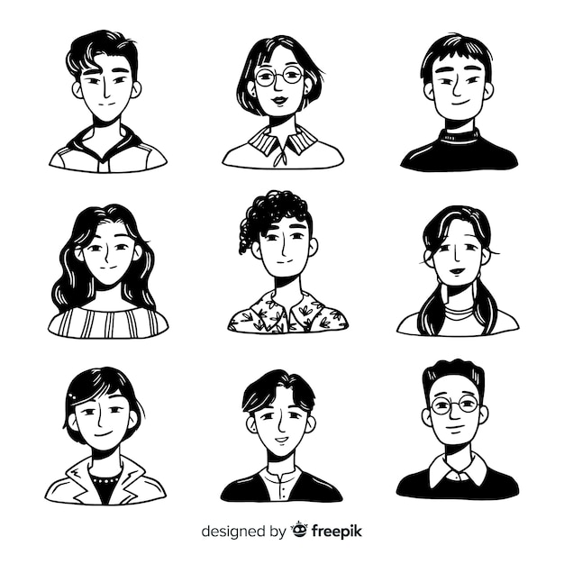 Vector hand drawn people avatar batch