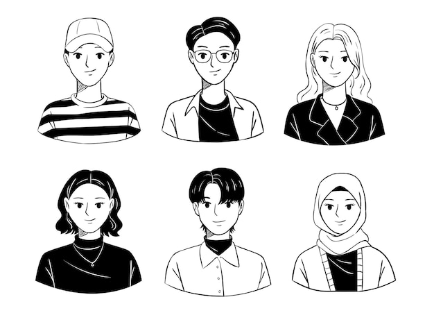 Hand drawn people avatar collection