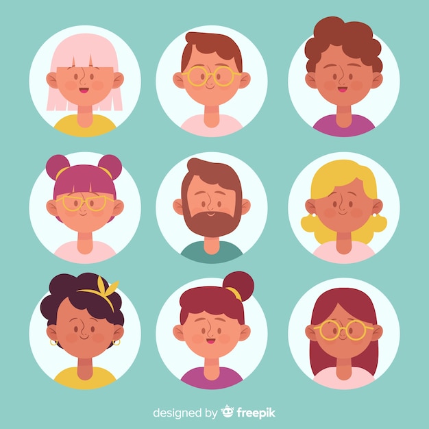 Vector hand drawn people avatar collection