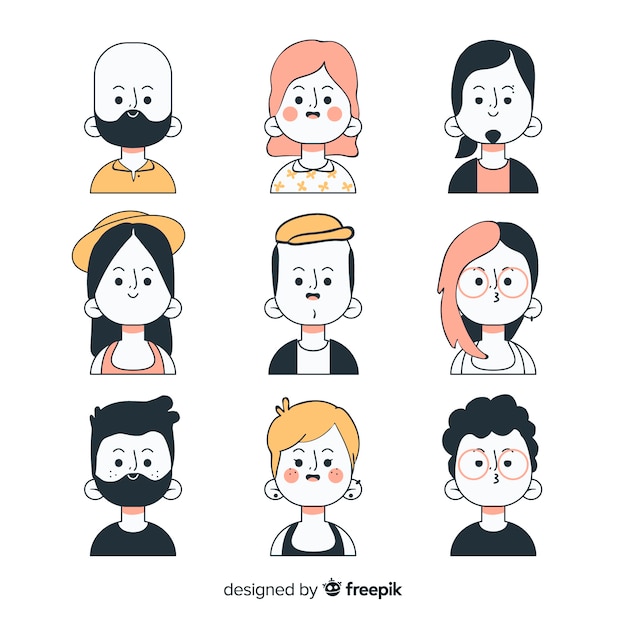 Vector hand drawn people avatar collection