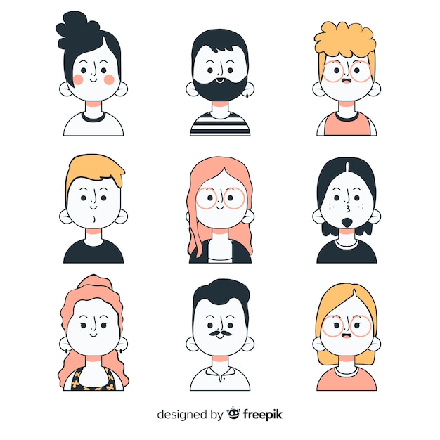 Vector hand drawn people avatar collection