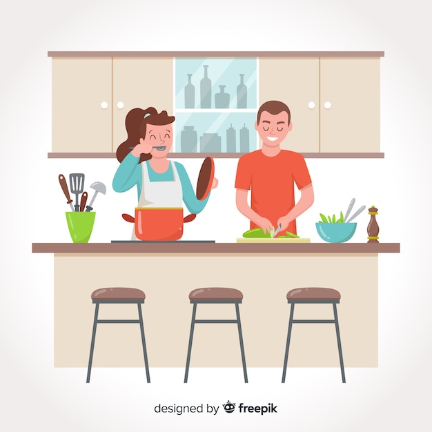 Vector hand drawn people cooking background