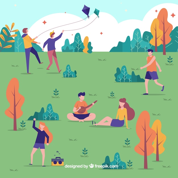 Vector hand drawn people doing outdoor activities