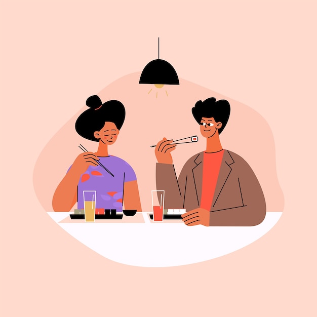 Vector hand drawn people eating illustration