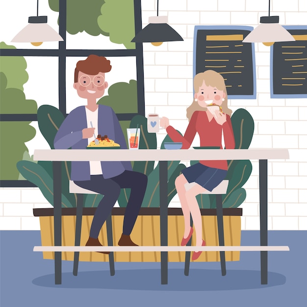 Vector hand drawn people eating illustration