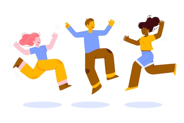 Vector hand drawn people jumping for fun