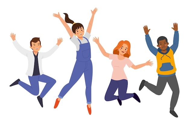 Vector hand drawn people jumping illustrations