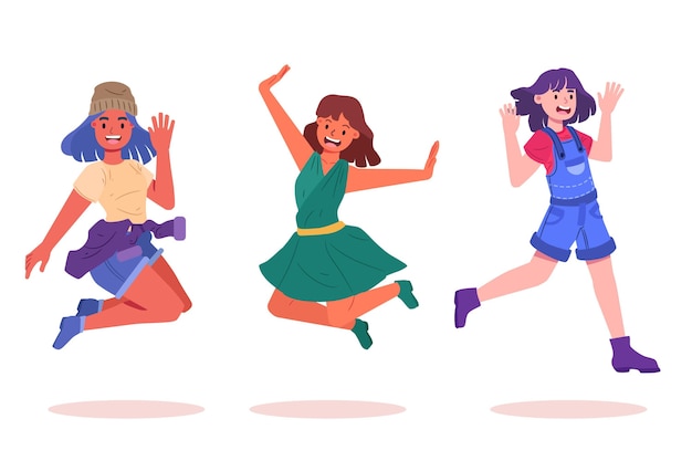 Vector hand drawn people jumping together